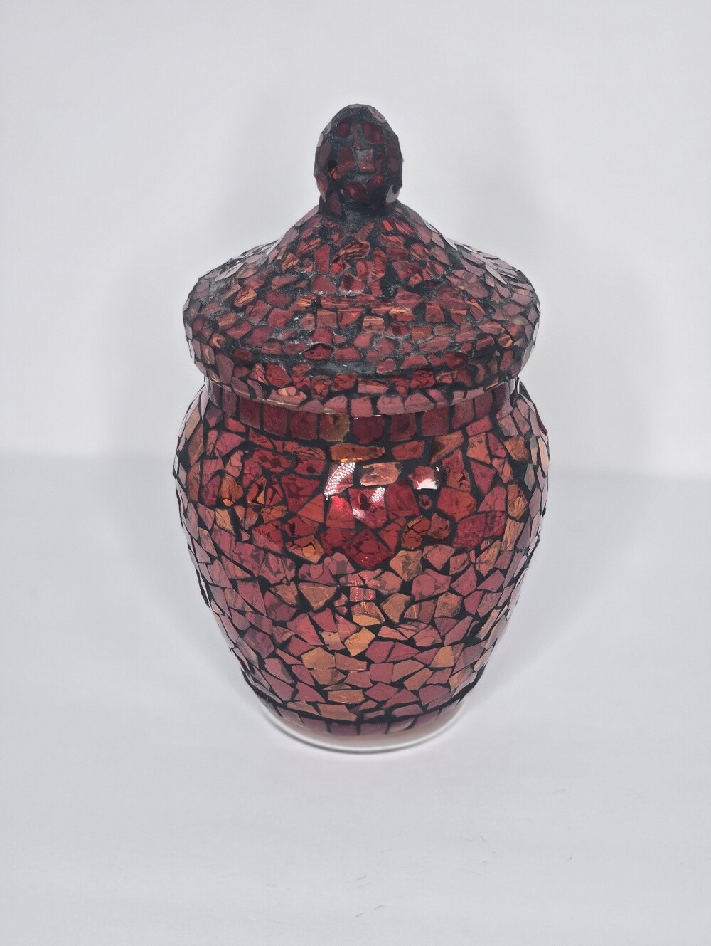 Decorative Red Mosaic Glass Lidded Jar